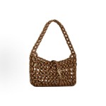 SAINT LAURENT YSL LE5A7 beaded handbag for women, light wood color with brick red